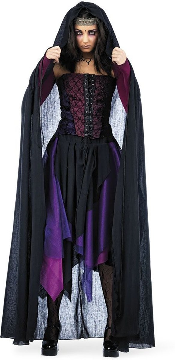 Gotisch Kostuum | Zwarte Cape Griselda Gothica Vrouw | Maat 38 | Halloween | Verkleedkleding